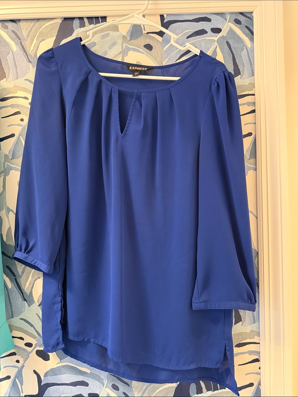 Express Blue Keyhole Peasant Blouse